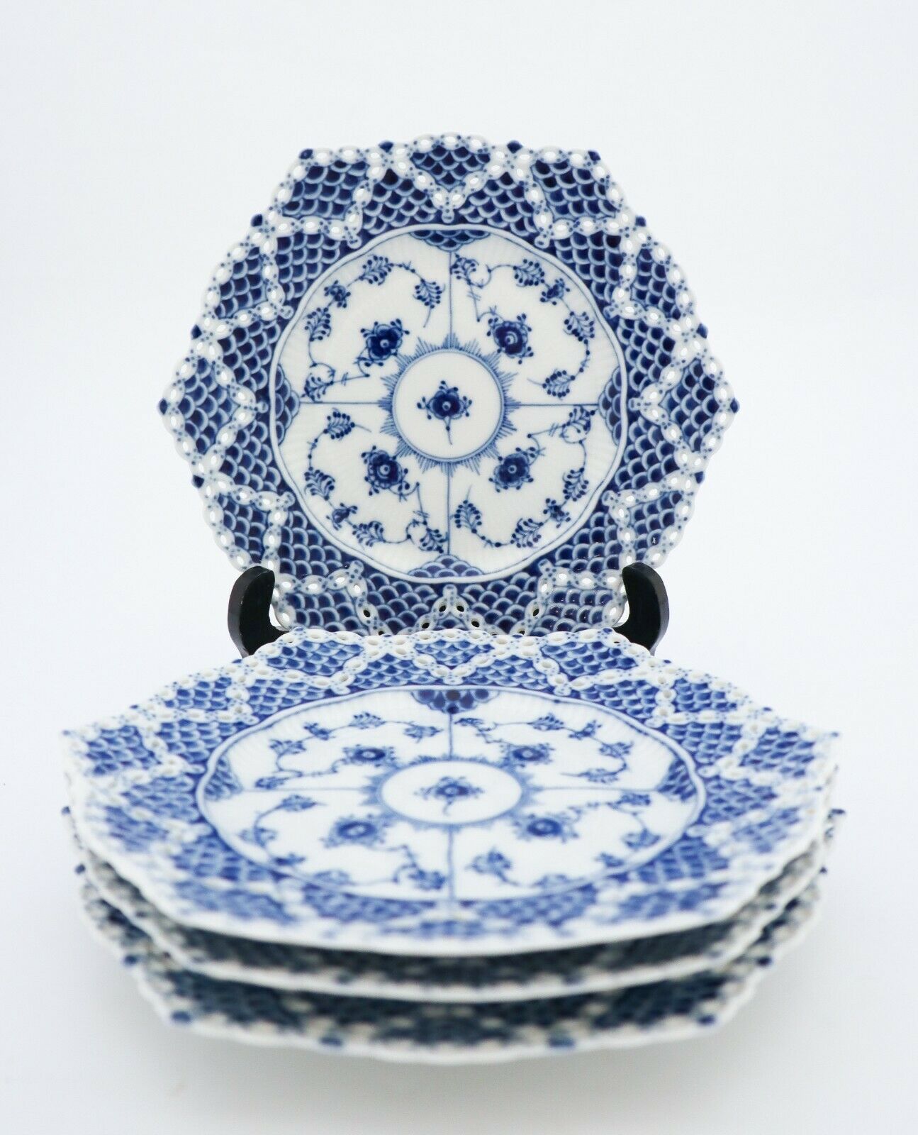 4 Plates #1094 - Blue Fluted - Royal Copenhagen Double Lace - 1st Quality