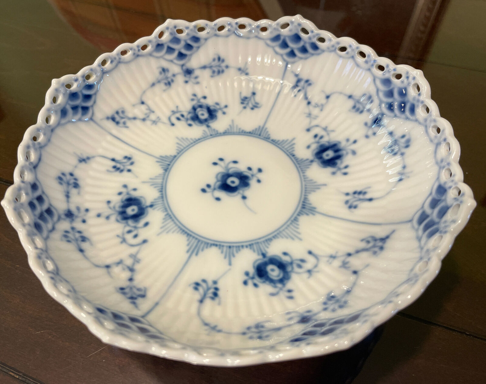 Vnt Royal Copenhagen Porcelain Blue Full Lace Footed Bowl Candy Nut Dish  #1023