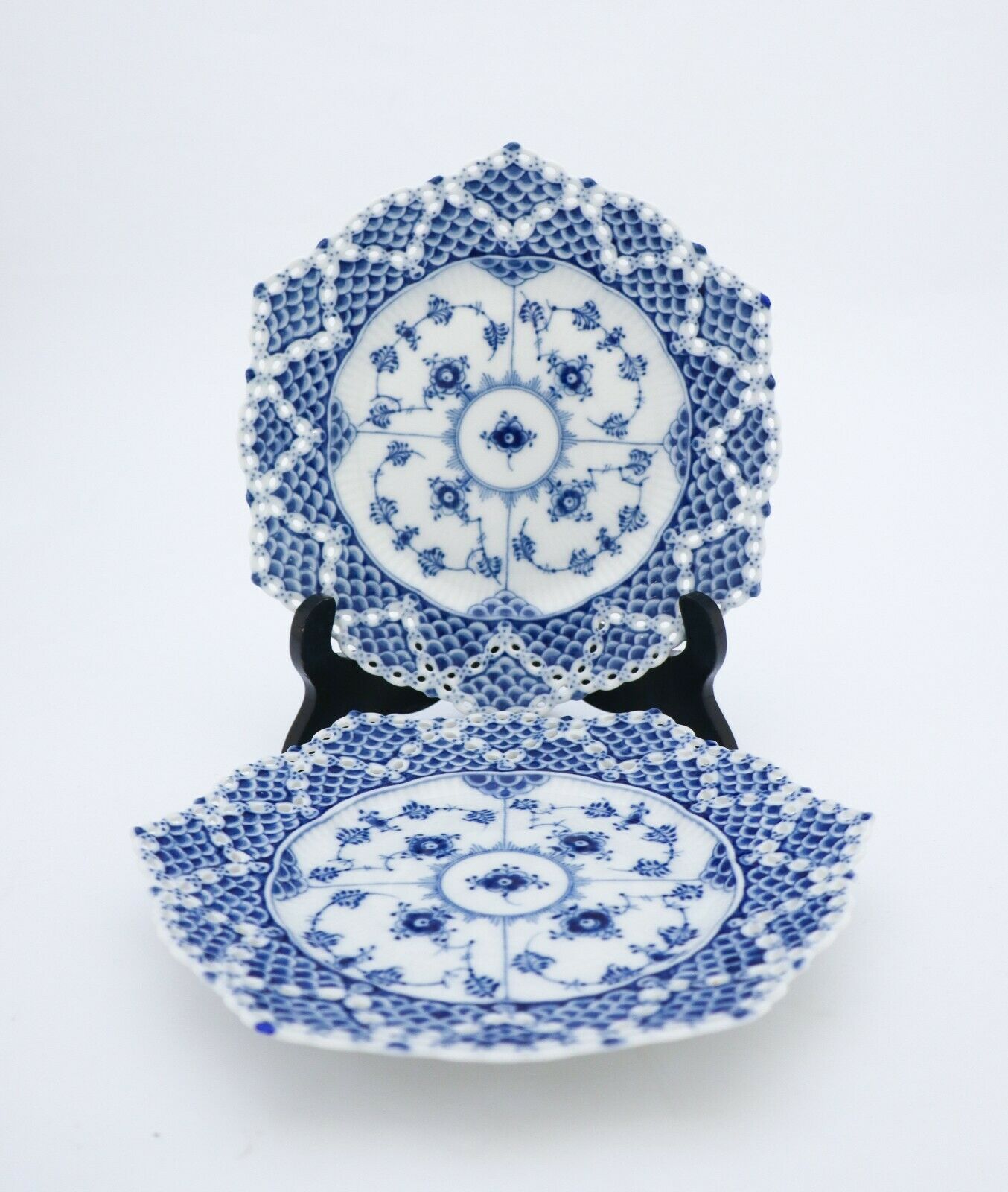 2 Plates #1094 - Blue Fluted - Royal Copenhagen Double Lace - 1st Quality
