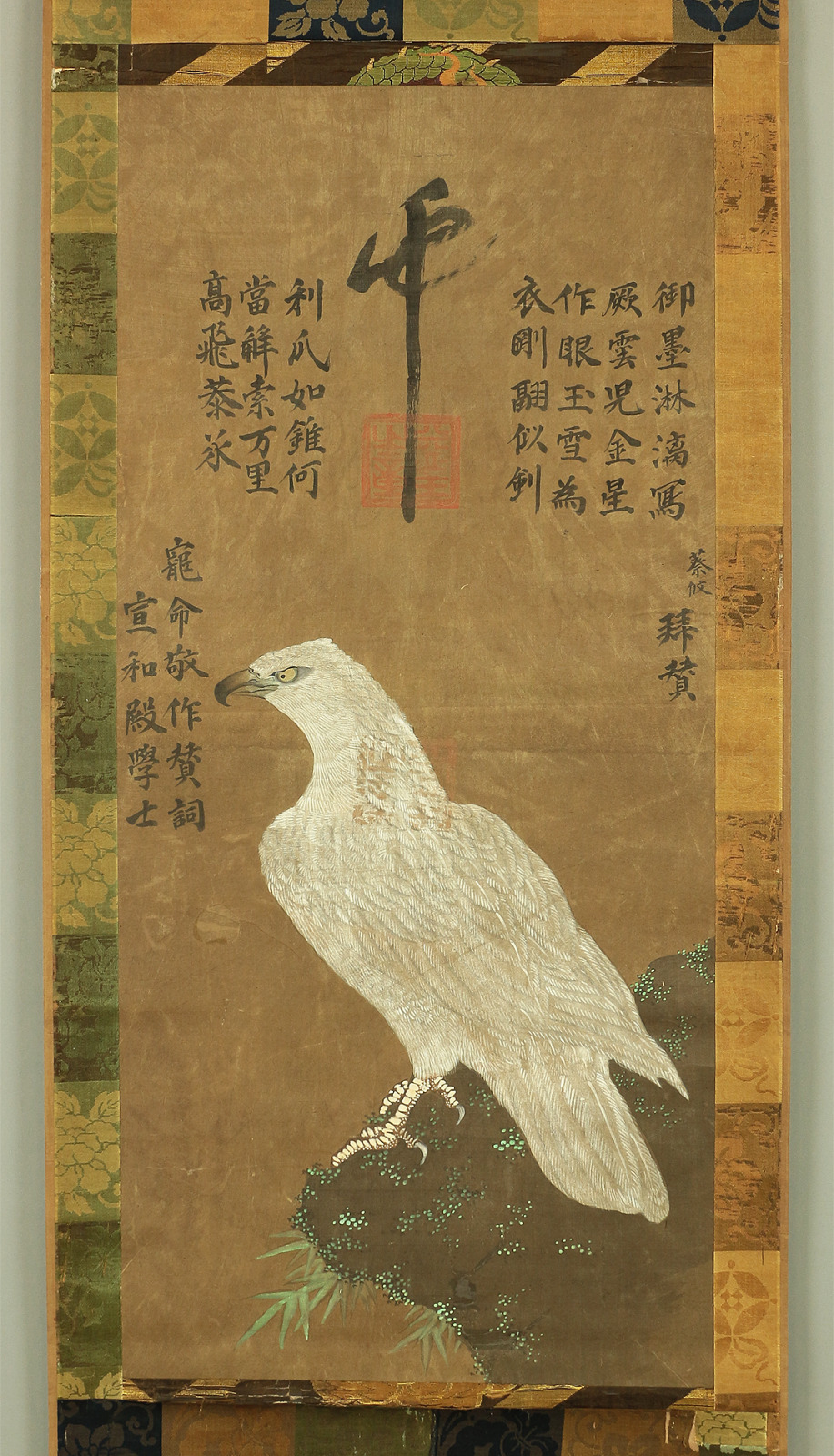 中国 Chinese Hanging Scroll / White Hawk Falcon On Rock Box W379