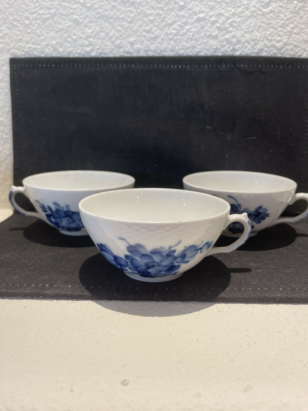 3 Royal Copenhagen Cups In Braided Blue Flowers  10-8049