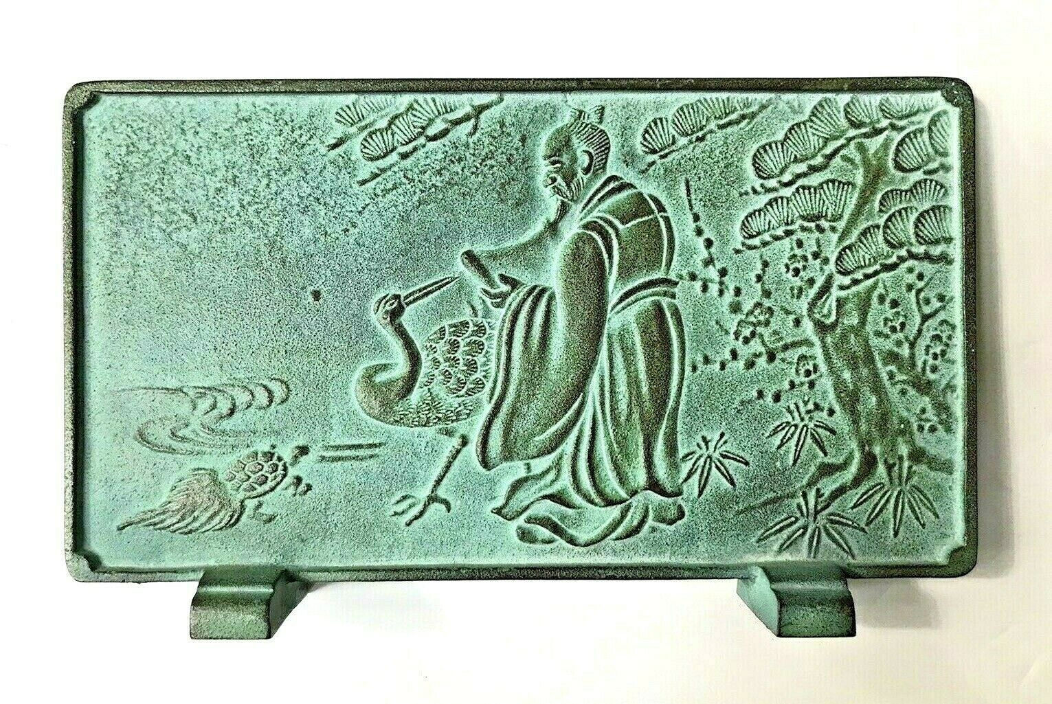 Heavy Bronze Chinese Plaque With A Scene On One Side And Chinese Writing On Back