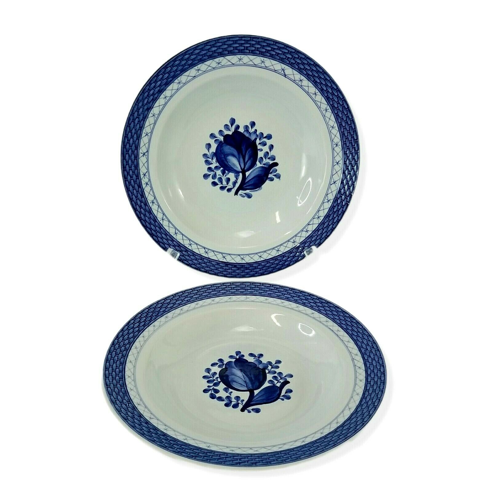 2pc Royal Copenhagen Tranquebar Blue Rose 9" Large Rimmed Soup Bowls 11 947 Xlnt