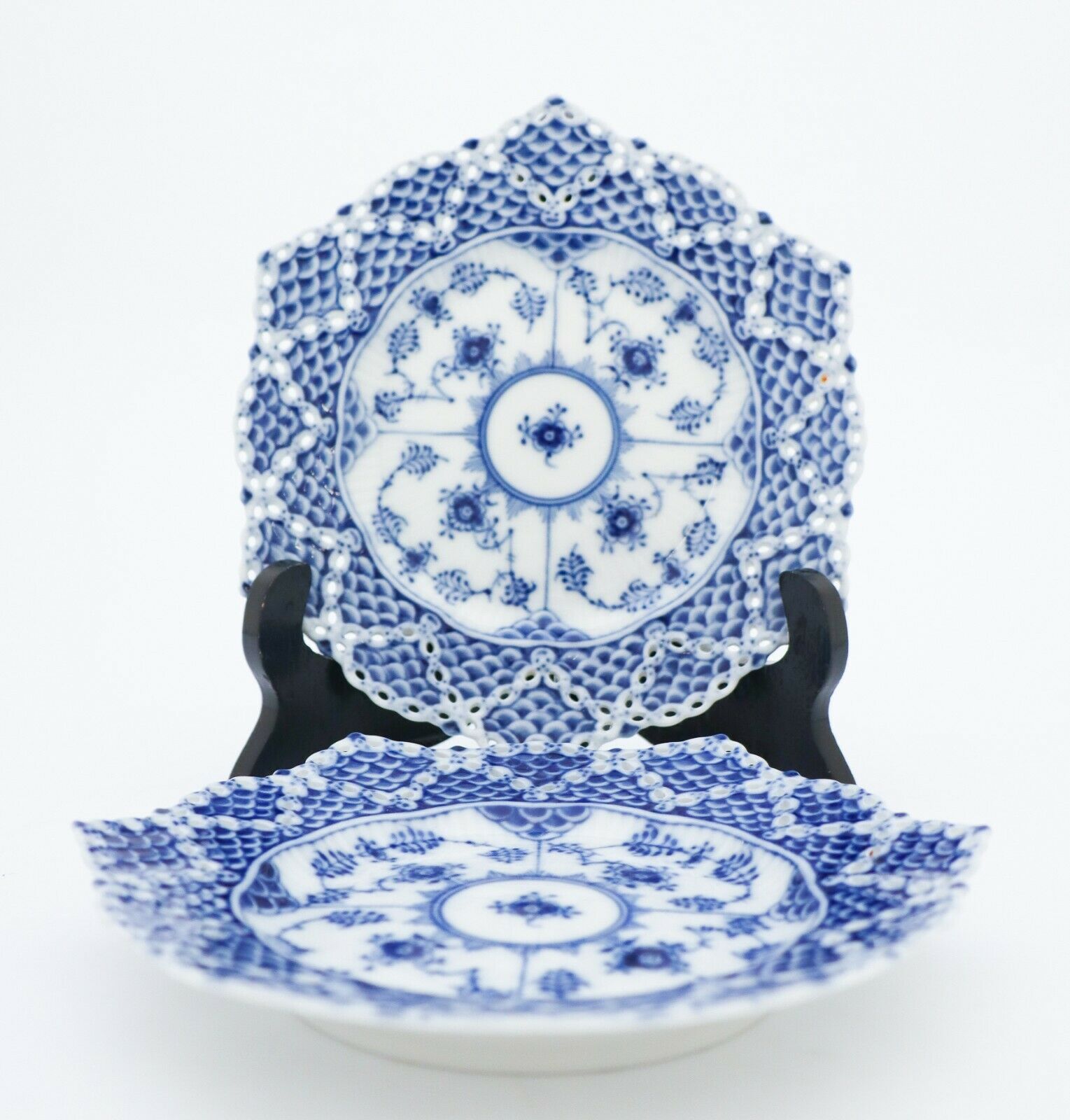 2 Plates #1144 - Blue Fluted - Royal Copenhagen Double Lace - 1st Quality